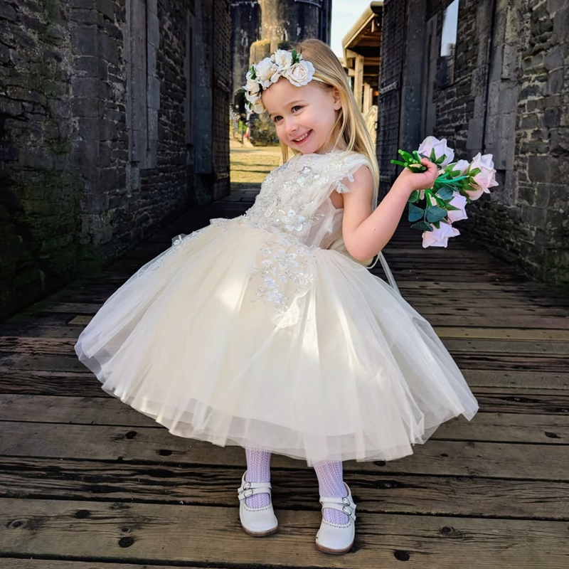 فساتين ميدي بدون أكمام مزينة بتطريز شبكي - البيج - 12-13 سنة - image 1