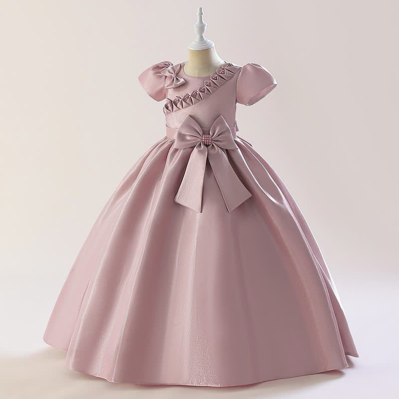 فساتين ماكسي بأكمام قصيرة مزينة بوردة من الساتان - وردي داكن - 170 سم - image 1