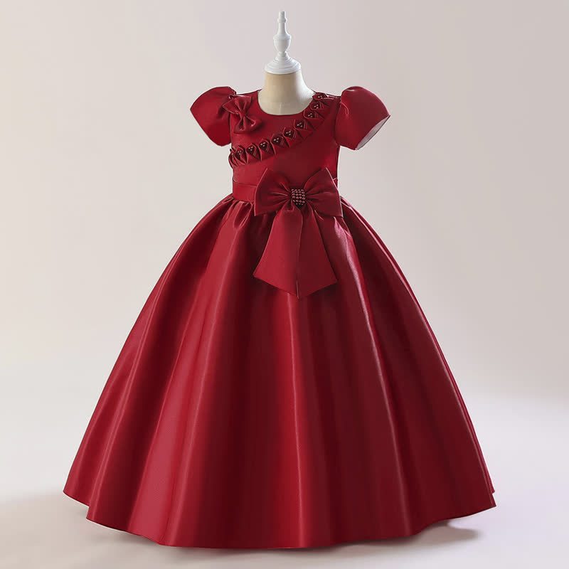 فساتين ماكسي بأكمام قصيرة مزينة بوردة من الساتان - خمر - 170 سم - image 21