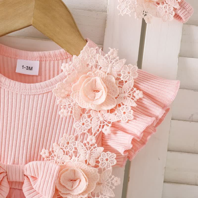 بدلة جسم متوسطة الطول بأكمام قصيرة مزينة بوردة مقسمة من القطن بنسبة 100% - image 4