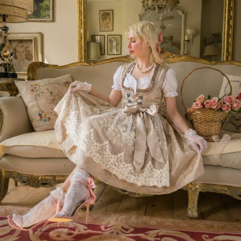 بلوزة ميدي بأكمام قصيرة برباط من مزيج الألياف الكيميائية مع فستان ومئزر - بني - مقاس كبير جدًا - image 12