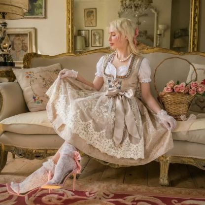 بلوزة ميدي بأكمام قصيرة برباط من مزيج الألياف الكيميائية مع فستان ومئزر - بني - مقاس كبير جدًا - image 12