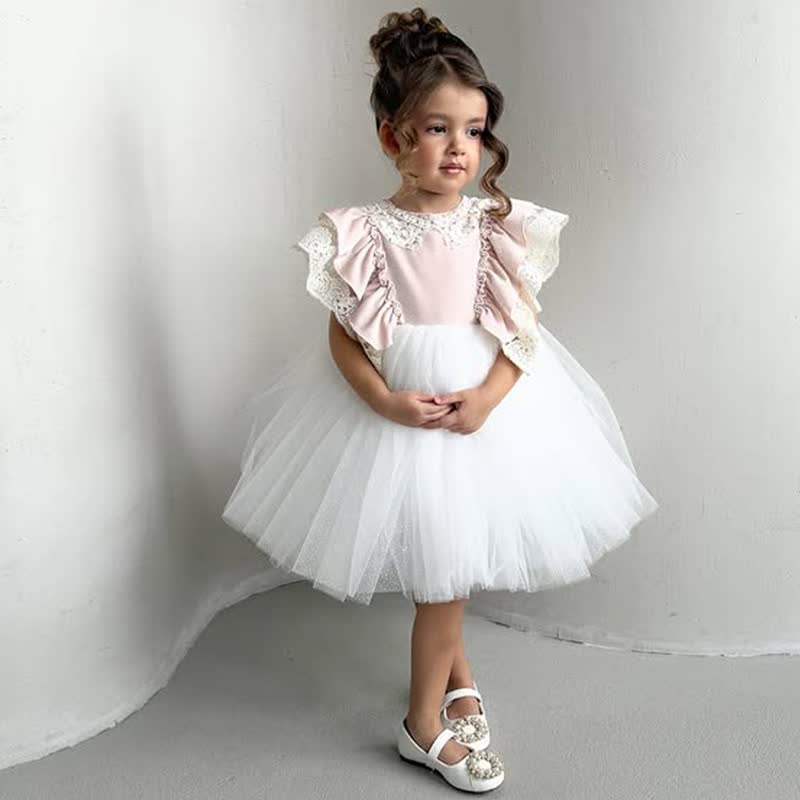 فساتين ميدي بأكمام قصيرة وفتحة جانبية من قماش شبكي - لون القرنفل - 5 سنوات - image 1