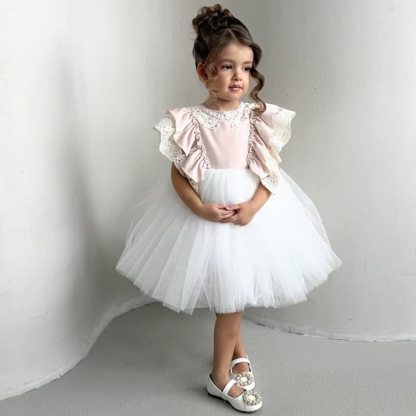 فساتين ميدي بأكمام قصيرة وفتحة جانبية من قماش شبكي - لون القرنفل - 5 سنوات - image 1