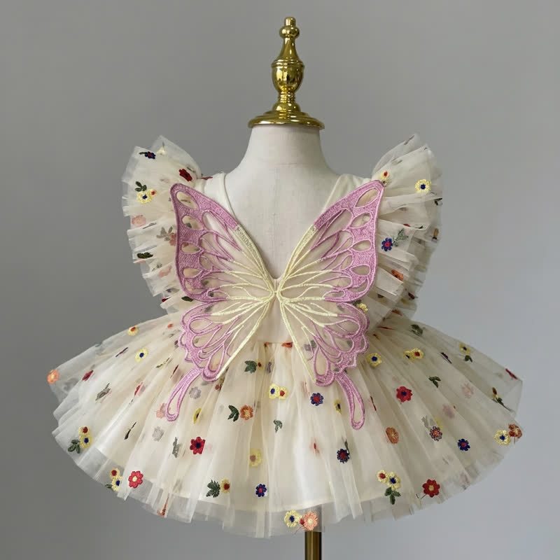 فساتين قصيرة بأكمام قصيرة من قماش شبكي على شكل فراشة - عاجي - 5 سنوات - image 1