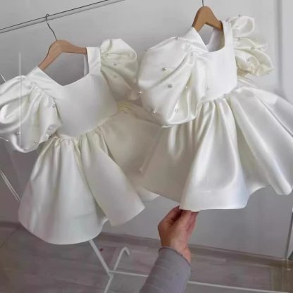 فساتين ميدي قصيرة الأكمام مزينة بفيونكة من الساتان - أبيض - 15-16 سنة - image 8