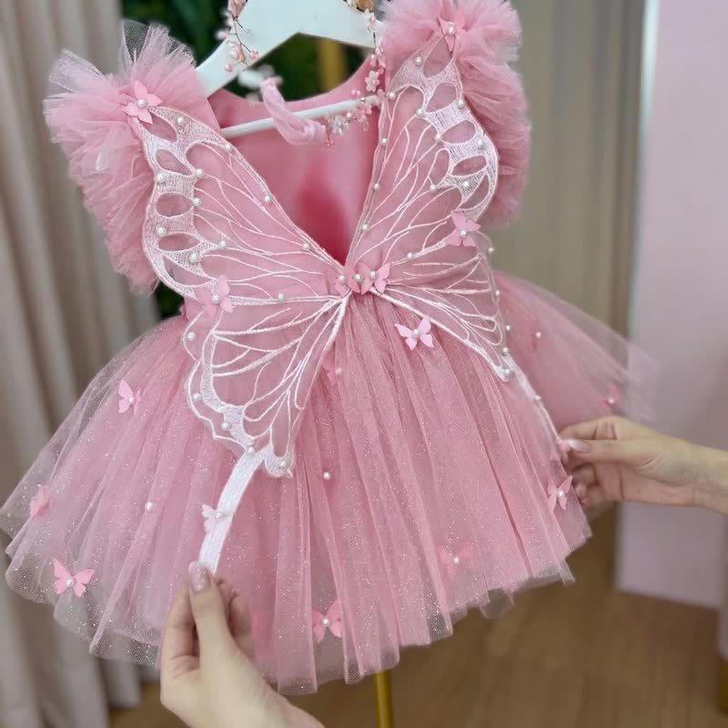 فساتين قصيرة الأكمام قصيرة مزينة باللؤلؤ على شكل فراشة - image 3