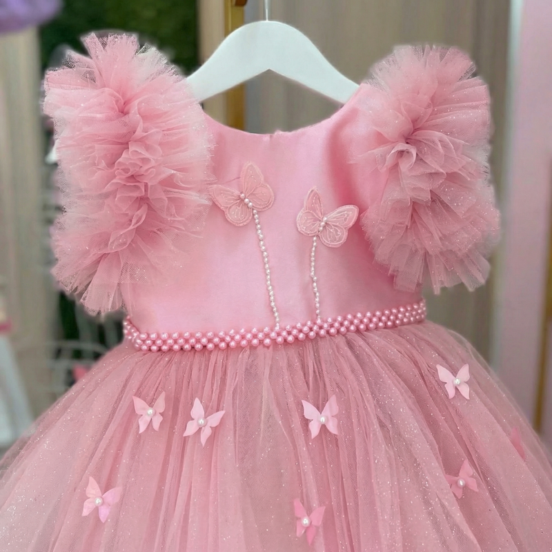 فساتين قصيرة الأكمام قصيرة مزينة باللؤلؤ على شكل فراشة - image 4