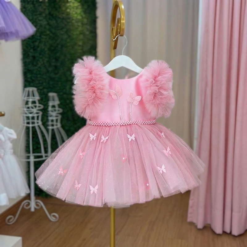 فساتين قصيرة الأكمام قصيرة مزينة باللؤلؤ على شكل فراشة - image 2