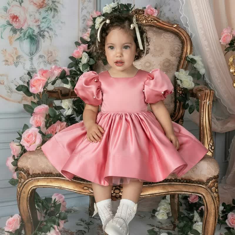 فساتين ميدي قصيرة الأكمام مزينة بفيونكة من الساتان - لون القرنفل - 15-16 سنة - image 1