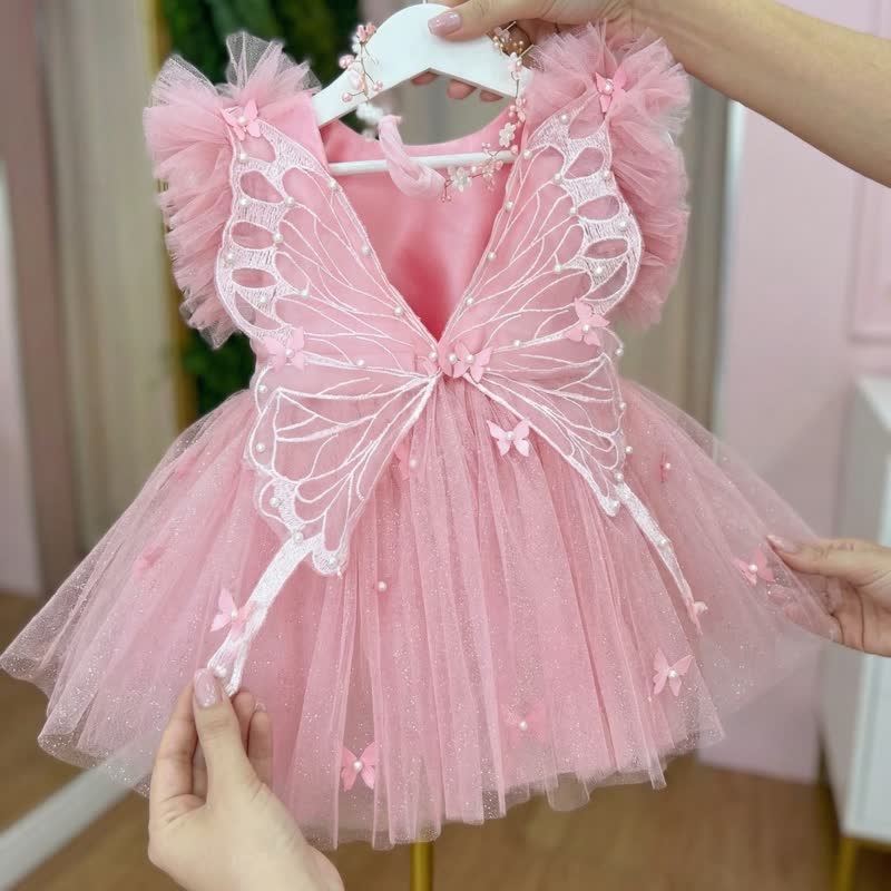 فساتين قصيرة الأكمام قصيرة مزينة باللؤلؤ على شكل فراشة - image 5