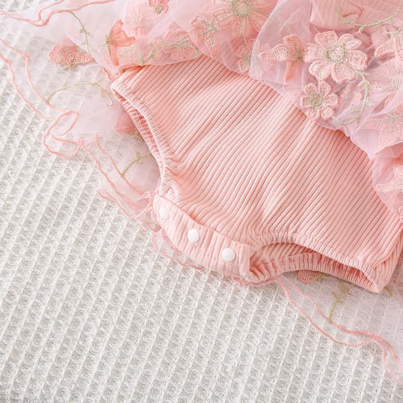 بدلة جسم متوسطة الطول بأكمام قصيرة مزينة بوردة مقسمة من القطن بنسبة 100% - image 8