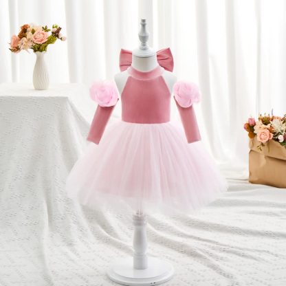 فساتين ميدي مخملية بفتحة جانبية وأكمام ثلاثة أرباع بدون قفازات - image 5