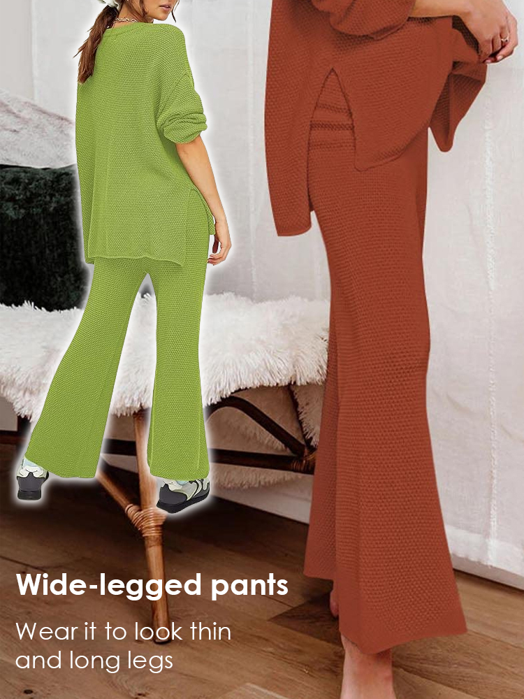 Solid color v-neck casual two-piece suit