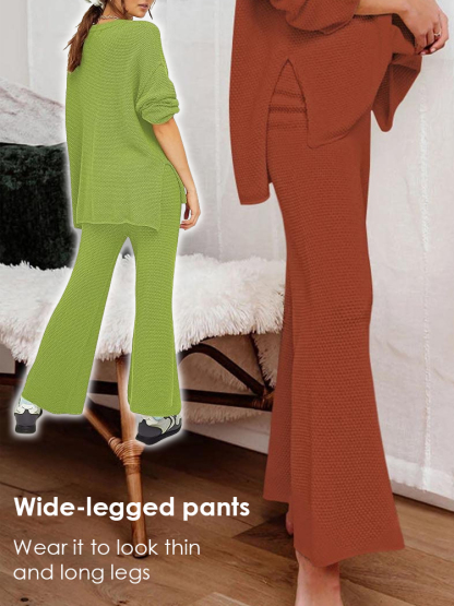 Solid color v-neck casual two-piece suit