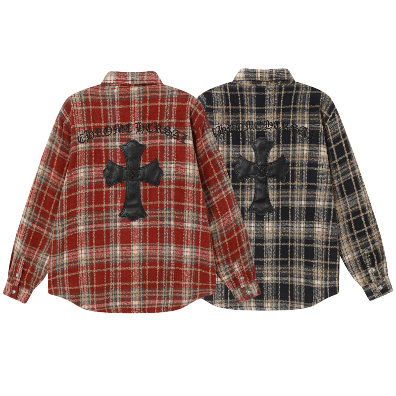 【Chrome Hearts】クロムハーツ 刺繍レザークロスディテール フランネルシャツ Tシャツ