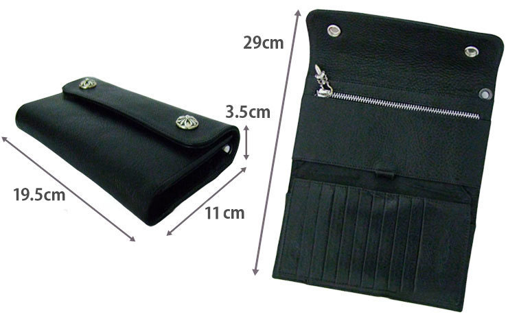 クロムハーツ ウェーブウォレット クロスボタン ブラック ヘビーレザー （財布）