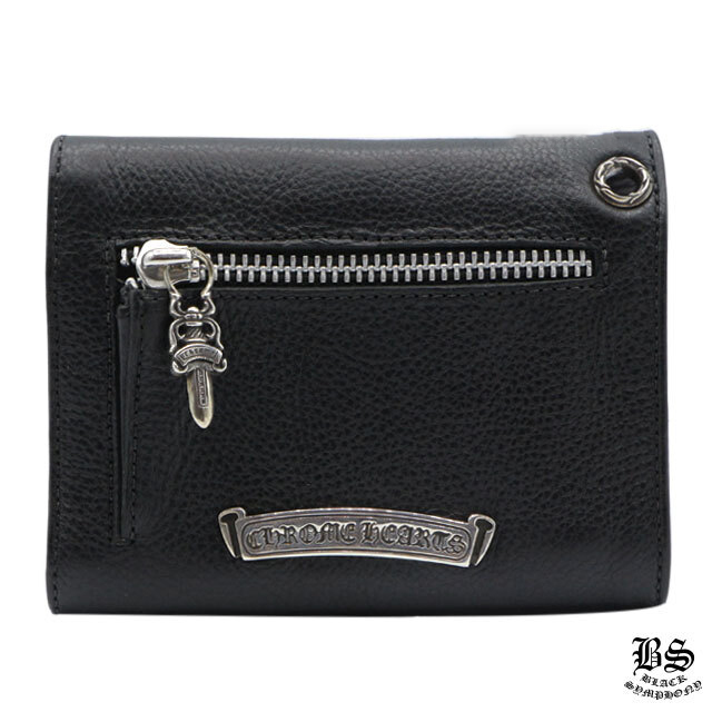 クロムハーツ ウェーブウォレット クロスボタン ブラック ヘビーレザー ミニ財布