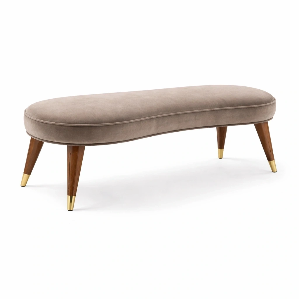 Curved Upholstered Bench – Taupe-WiseWoven