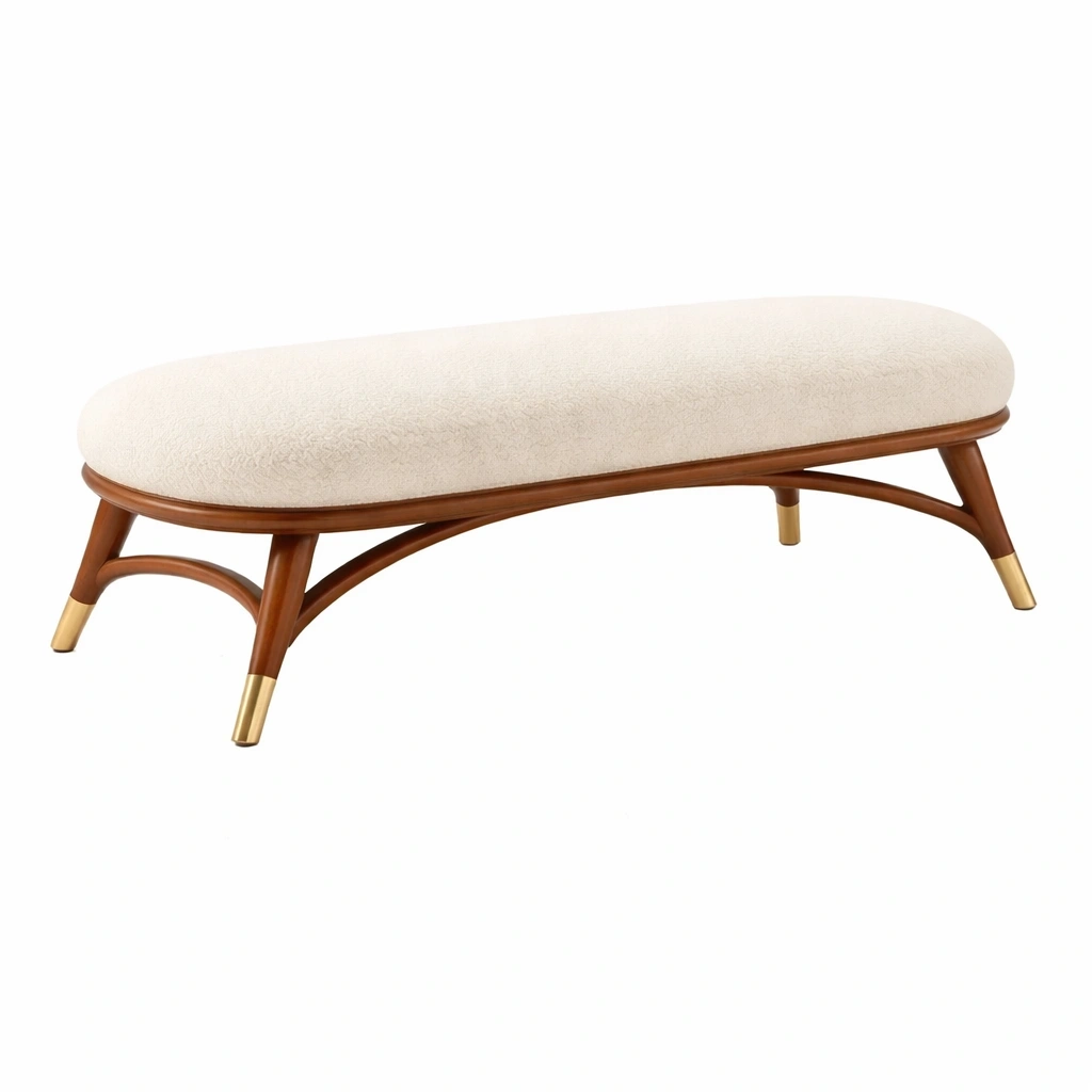 Curved Upholstered Bench – Cream-WiseWoven