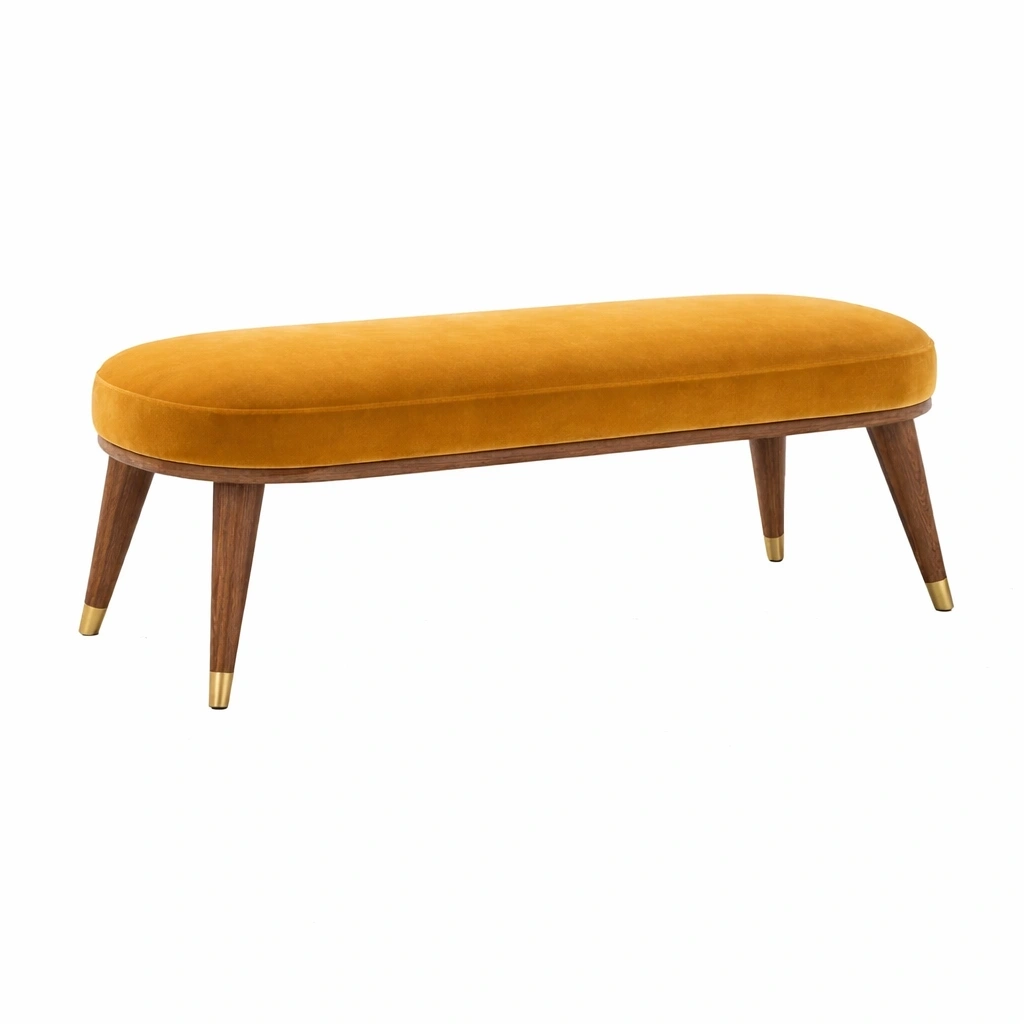 Curved Upholstered Bench – Mustard-WiseWoven