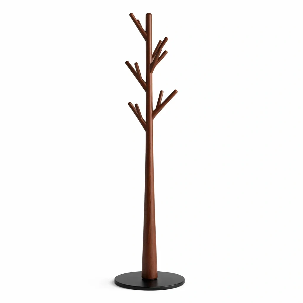 Solid Wood Coat Stand with Metal Base – Walnut-WiseWoven