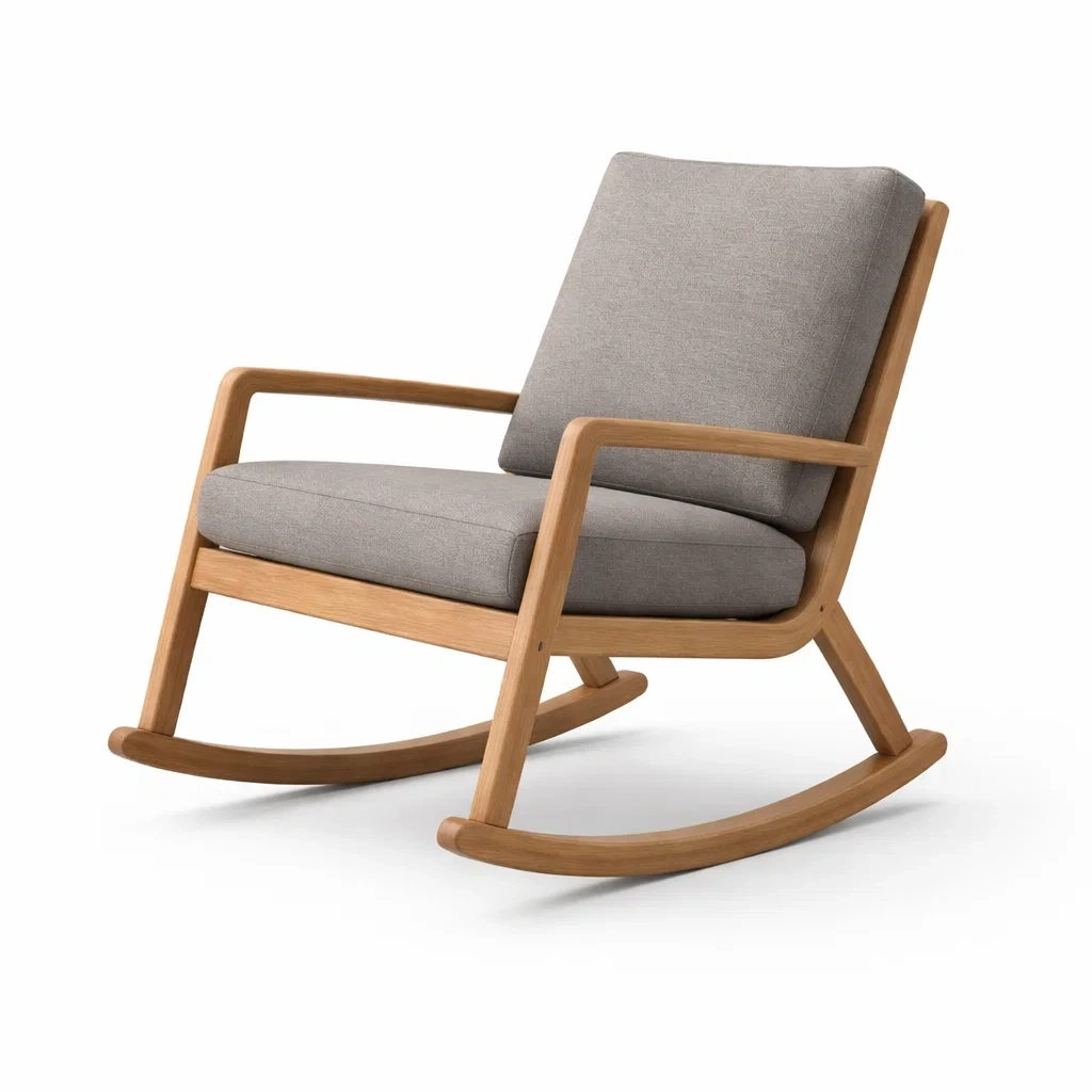 Wooden Rocking Chair – Light Grey Fabric-WiseWoven