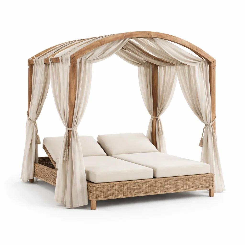 Outdoor Wooden Frame Canopy Daybed – Natural-WiseWoven