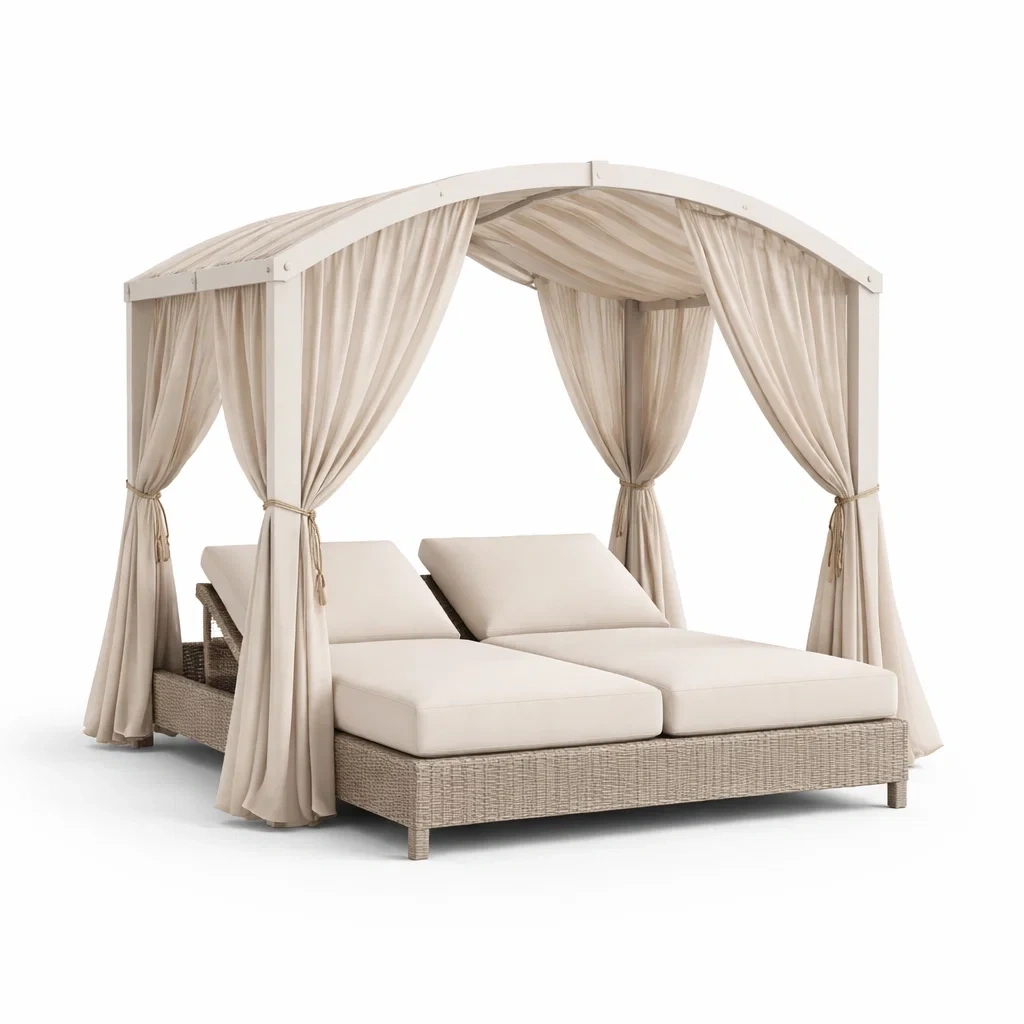 Outdoor Canopy Daybed with Curtains – Light Beige-WiseWoven