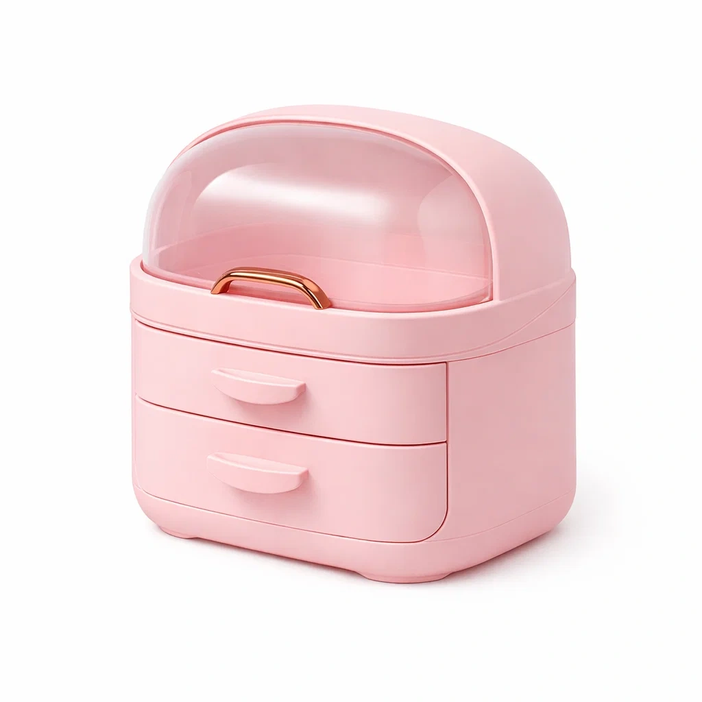 Cosmetic Storage Organiser with Dome Lid-Pink-roomtimber