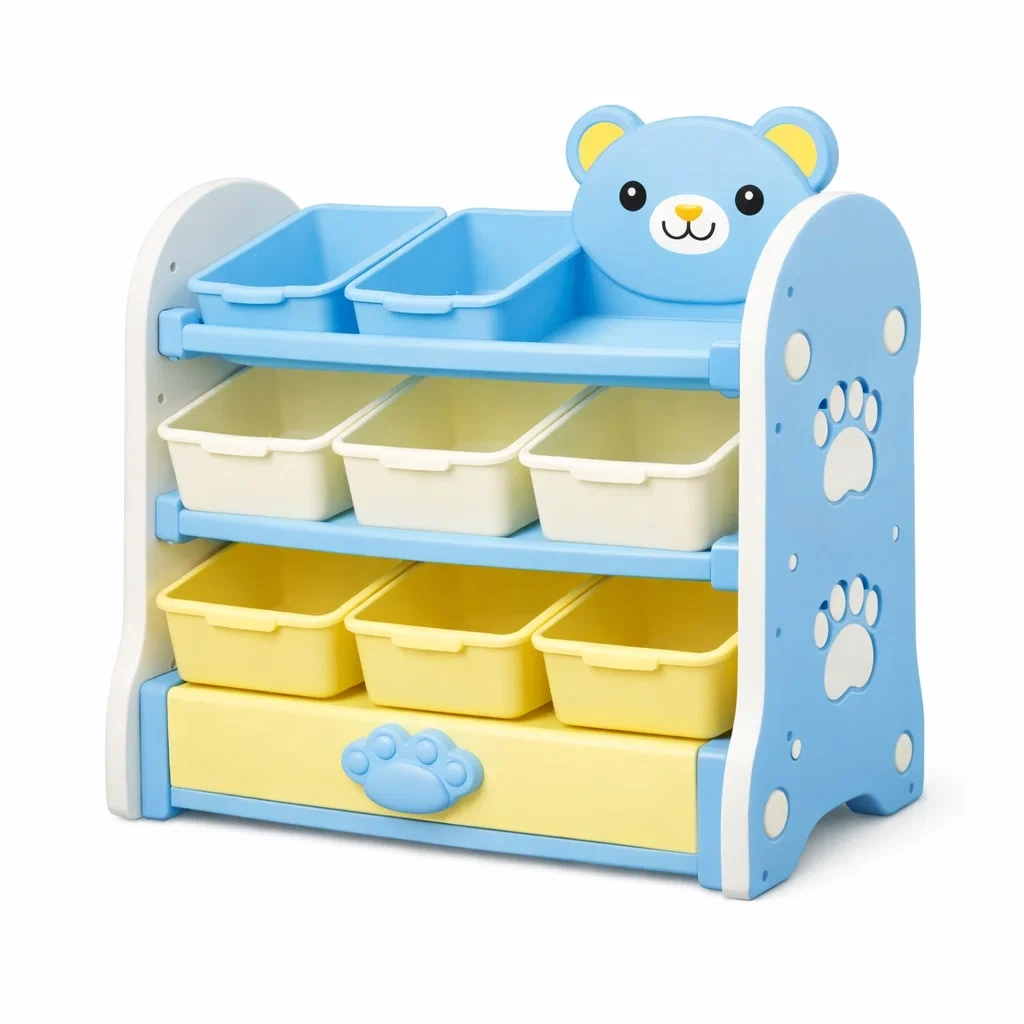 Kids Toy Storage Rack with Bear Design-Blue-roomtimber