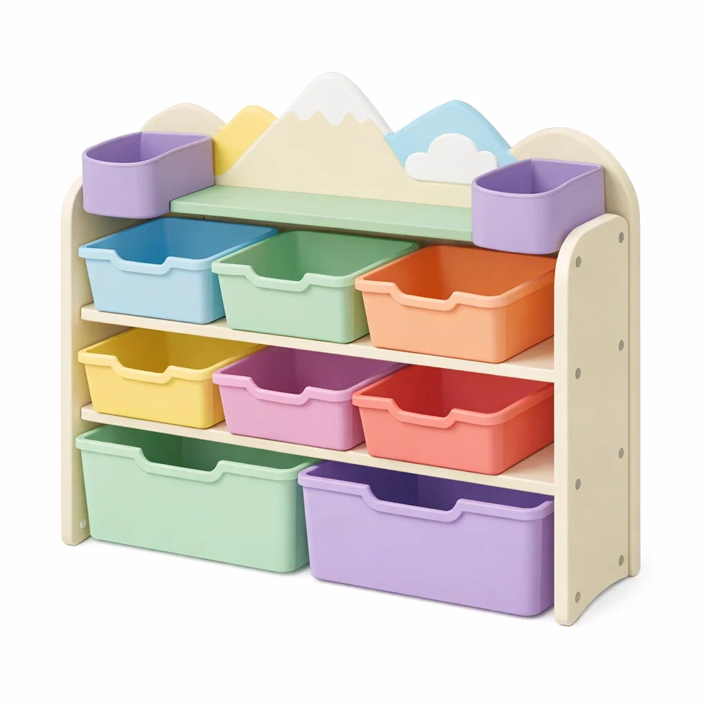 Large Toy Storage Rack with Colourful Bins-Cream-roomtimber