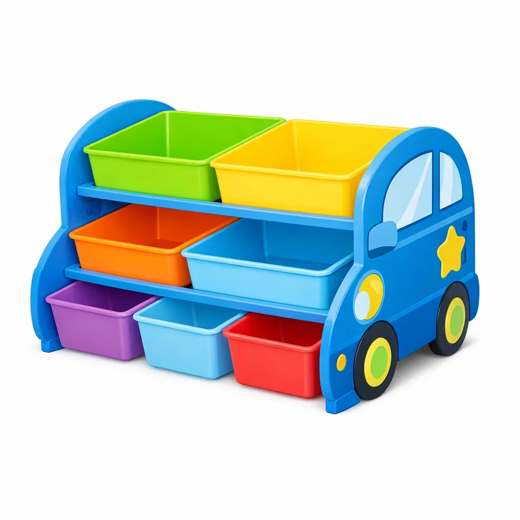 Kids Car Shape Storage Shelf with Plastic Bins C Blue-timbercabinhome
