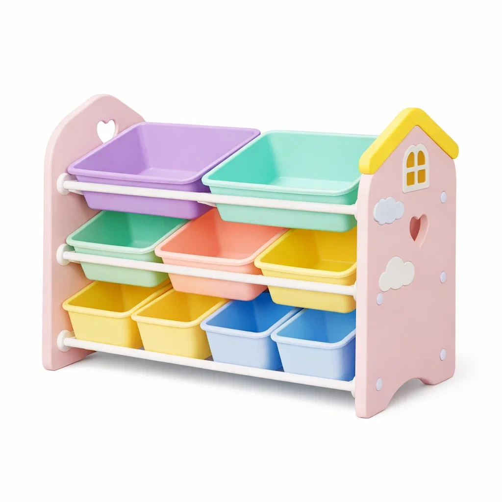 Kids Storage Rack with Plastic Bins C Pink-timbercabinhome