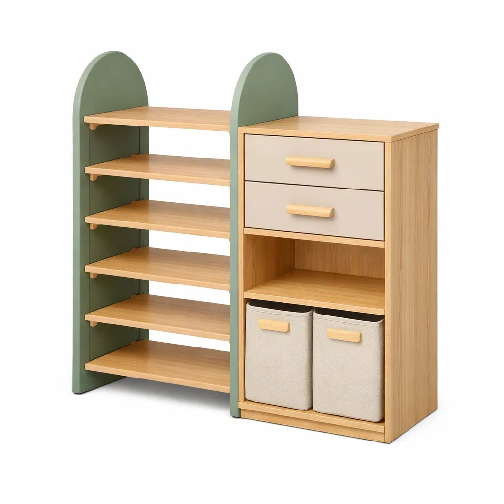 Wooden Shelf Cabinet with Drawers C Natural-timbercabinhome
