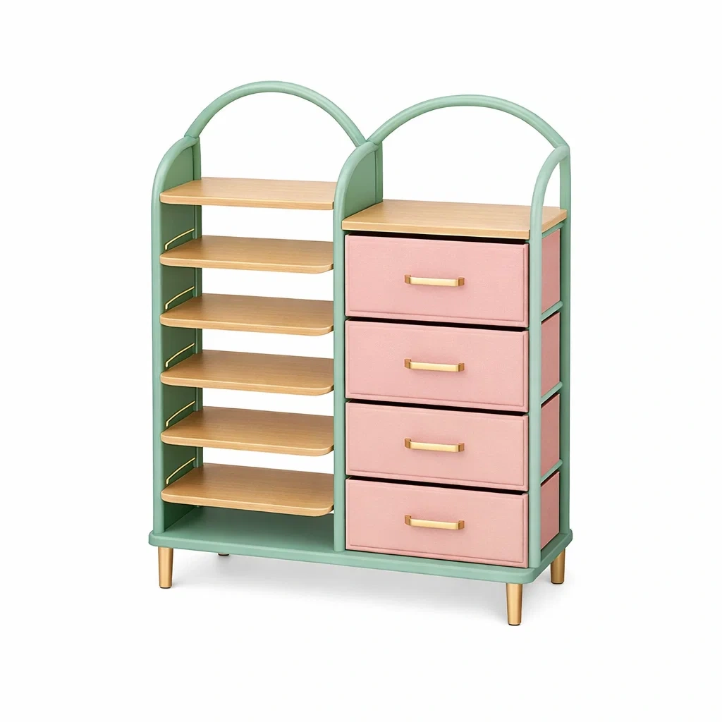 Shelf Cabinet with Drawers C Green-timbercabinhome
