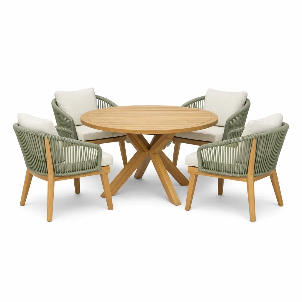 Outdoor Round Table Set with Rope Chairs C Natural-timbercabinhome