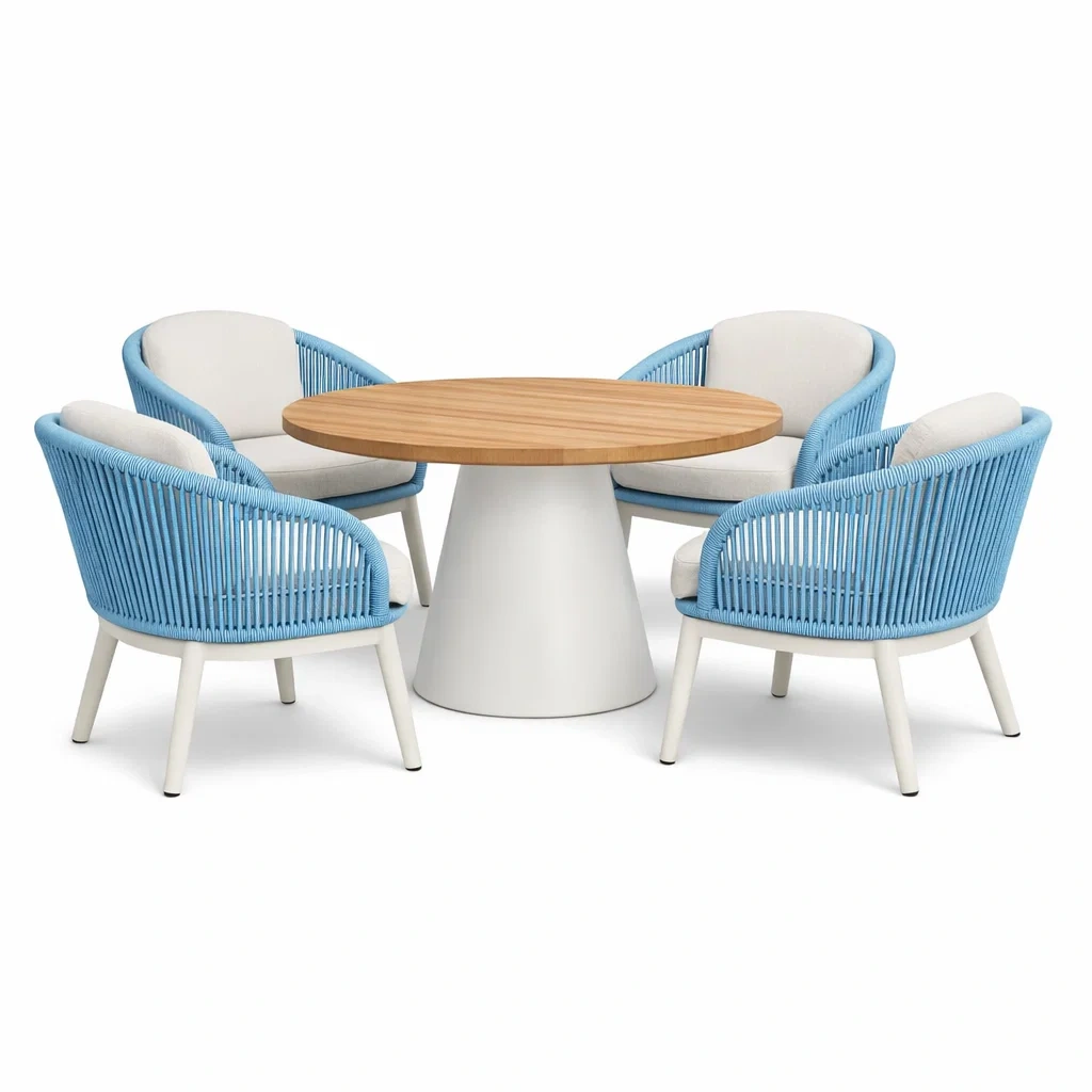 Outdoor Round Table Set with Rope Chairs C Natural-timbercabinhome