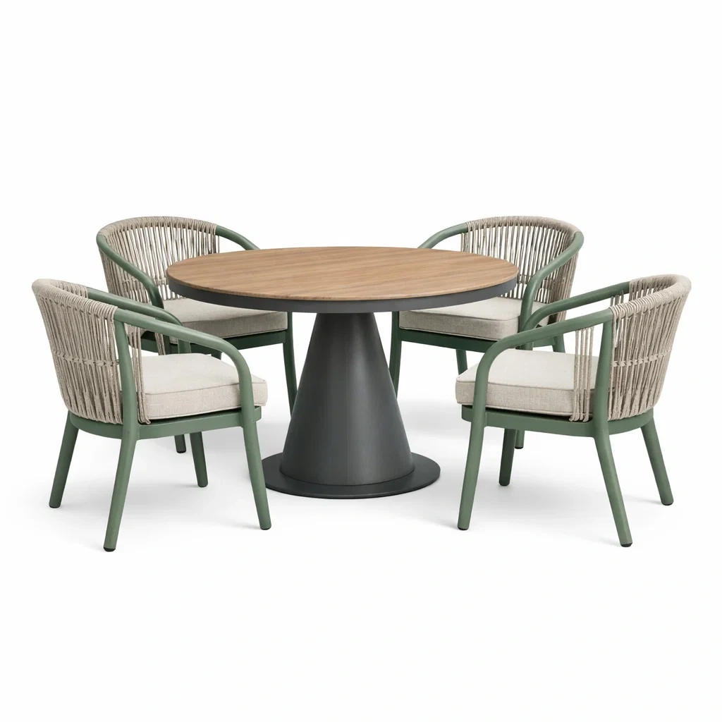 Outdoor Round Table Set with Rope Chairs C Natural-timbercabinhome