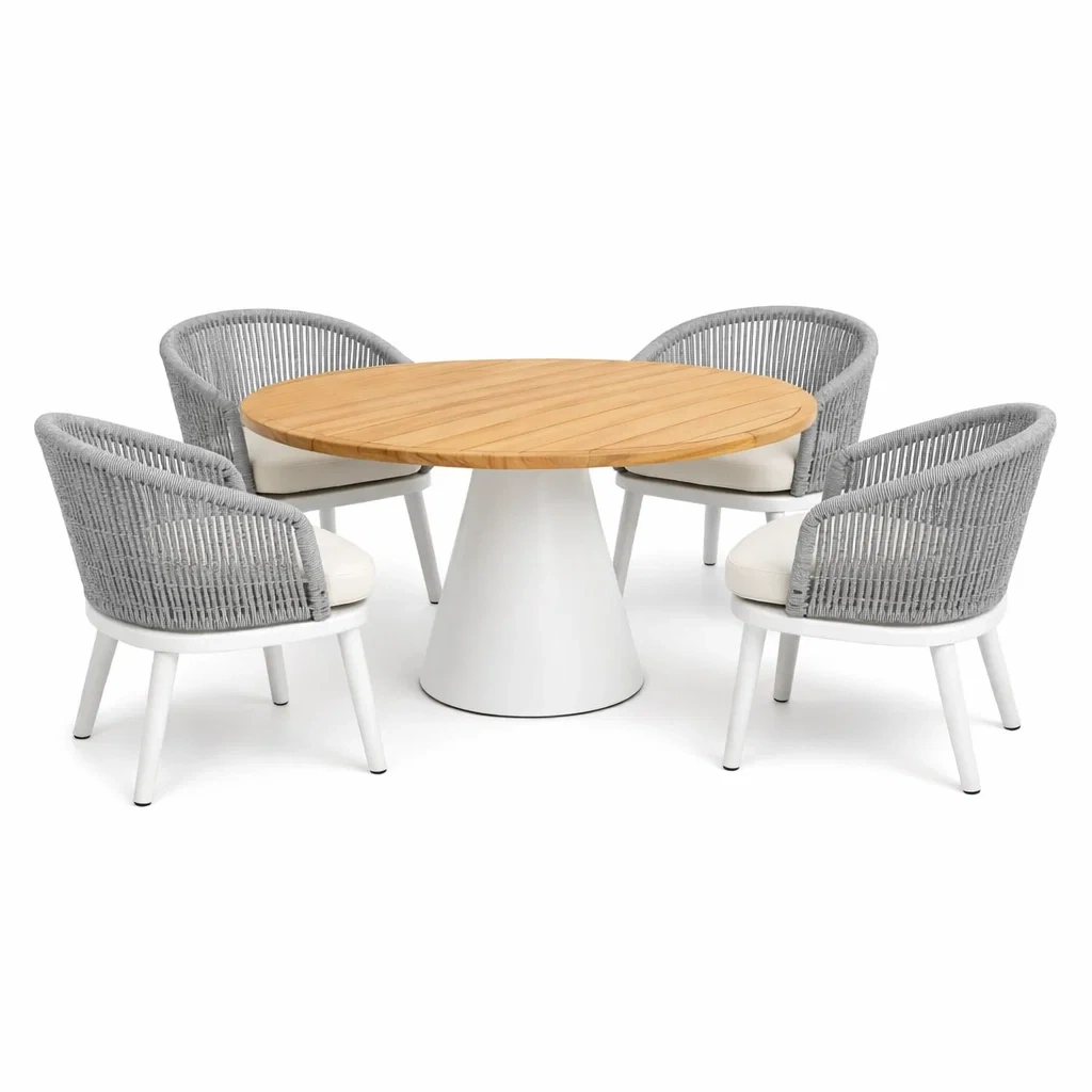 Outdoor Round Table Set with Rope Chairs C Natural-timbercabinhome