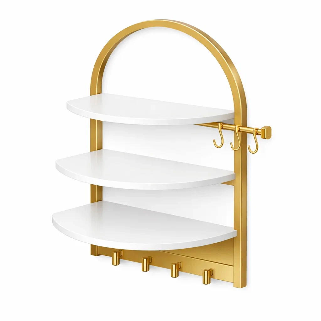 Wall Mounted Corner Shelf with Hooks C White-timbercabinhome