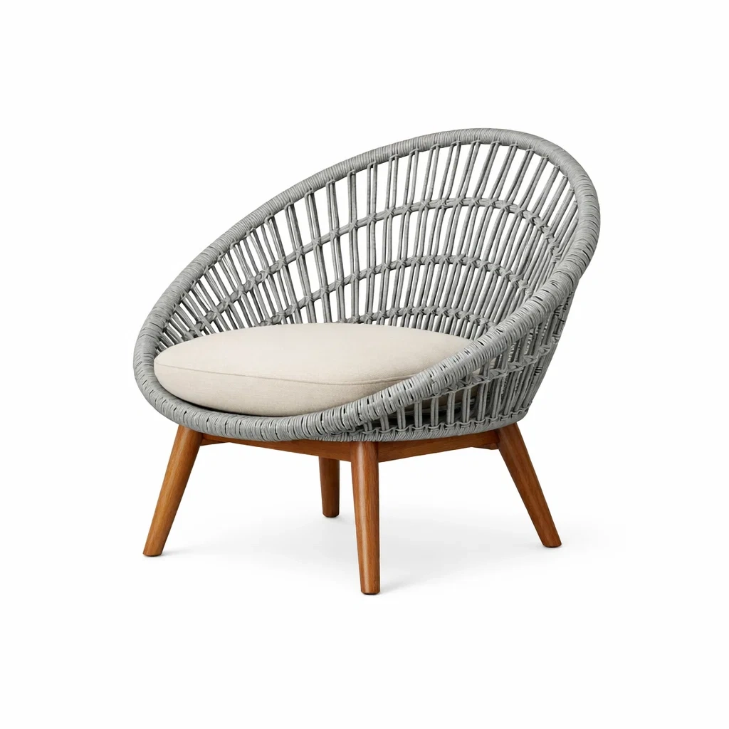 Woven Lounge Chair with Cushion C Grey-oaknestle