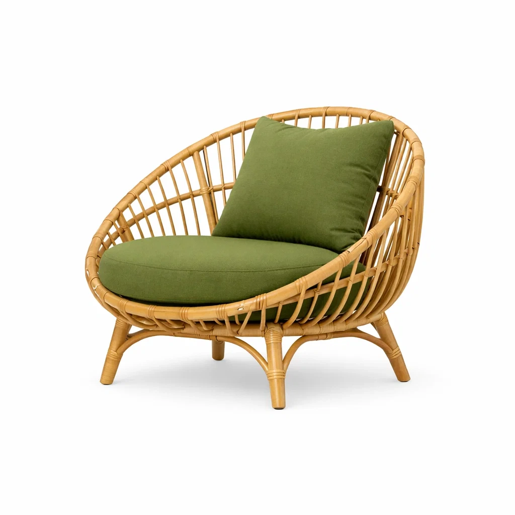 Rattan Lounge Chair with Cushion C Green-oaknestle