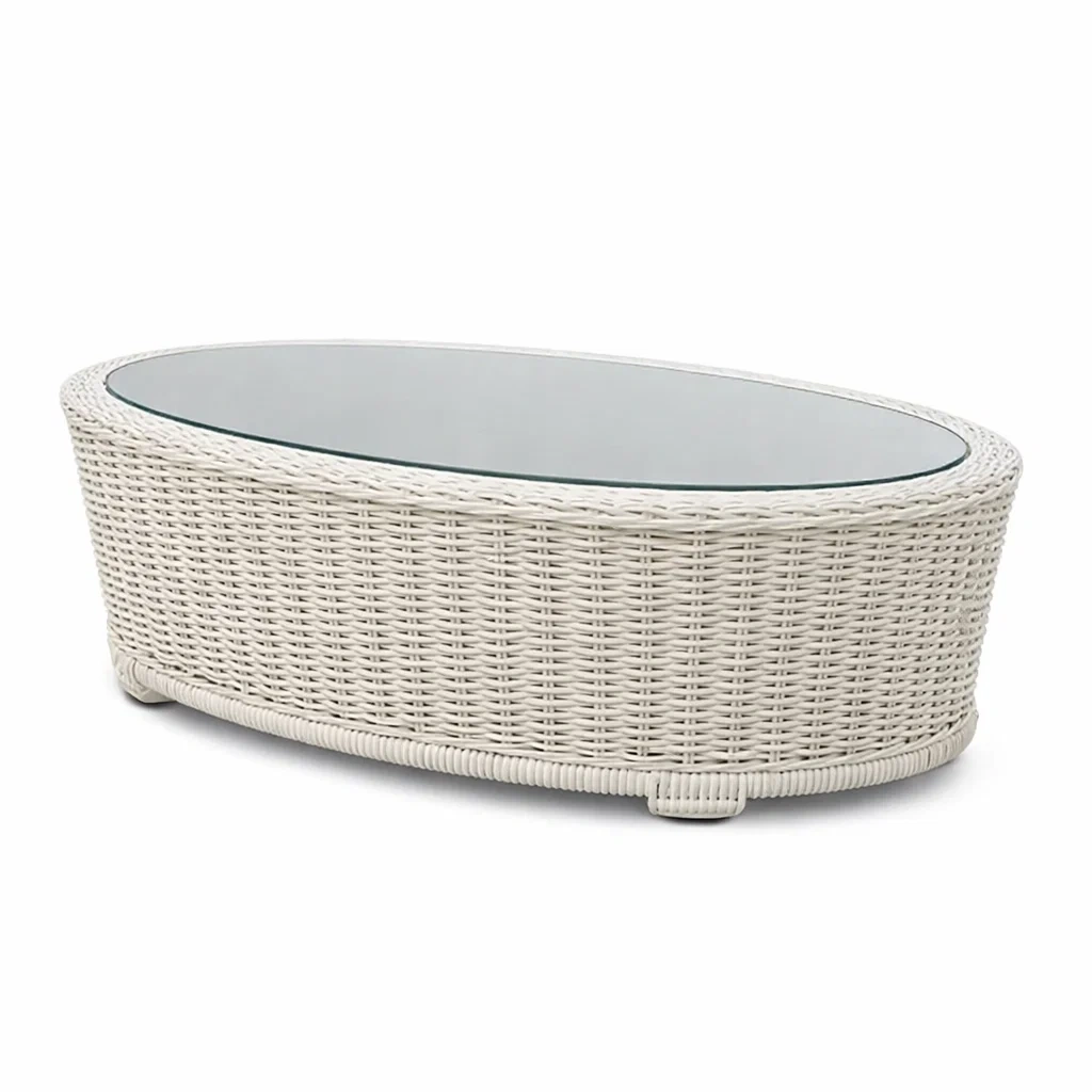 Wicker Oval Coffee Table with Glass Top C White-oaknestle
