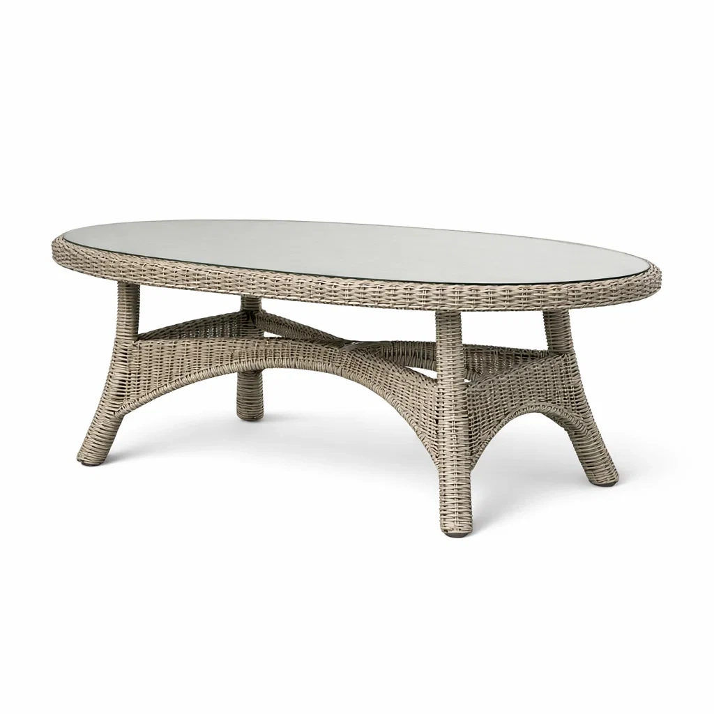 Wicker Oval Coffee Table with Glass Top C Natural-oaknestle