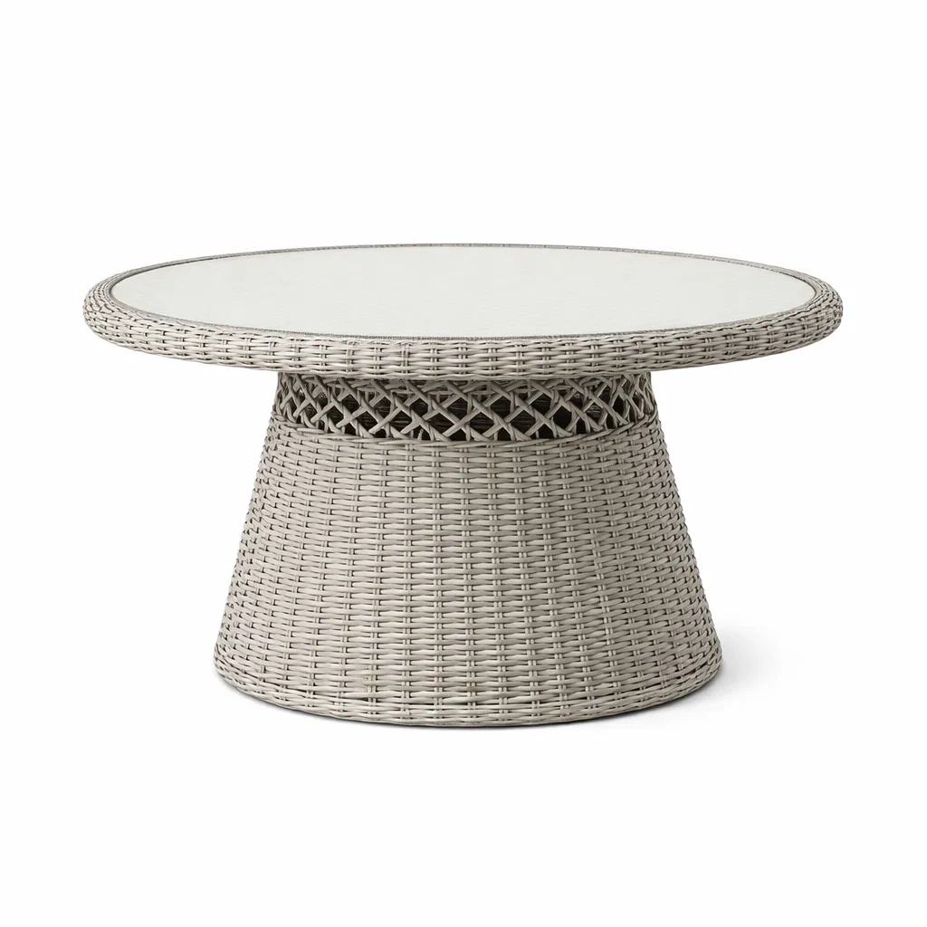 Wicker Round Table with Glass Top C Natural-oaknestle