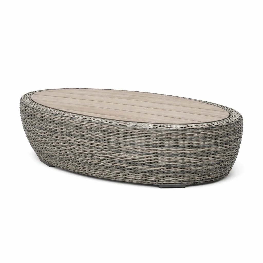 Wicker Oval Coffee Table with Wood Top C Grey-oaknestle