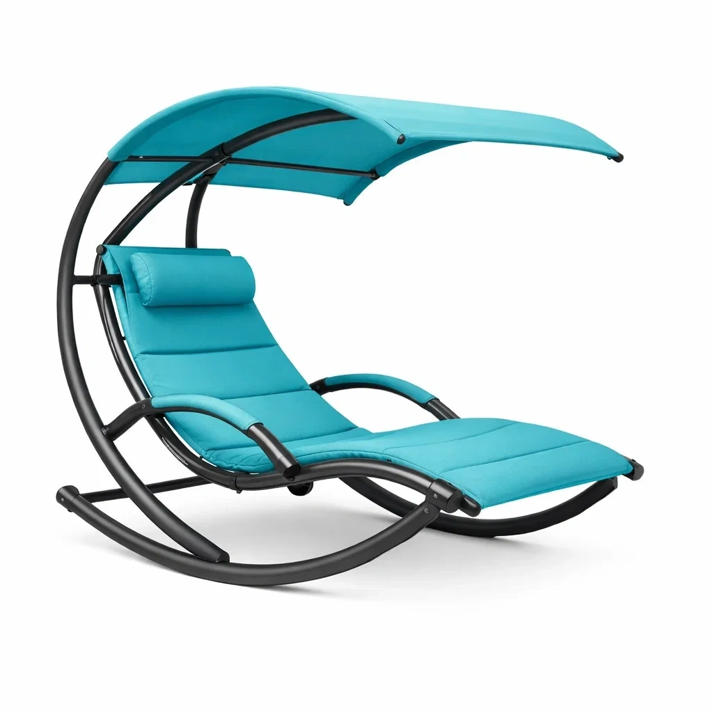 Curved Outdoor Lounge Chair with Canopy C Blue-oaknestle