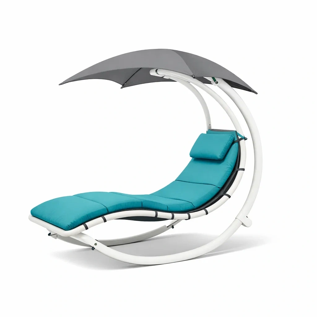 Curved Outdoor Lounge Chair with Canopy C Blue-oaknestle