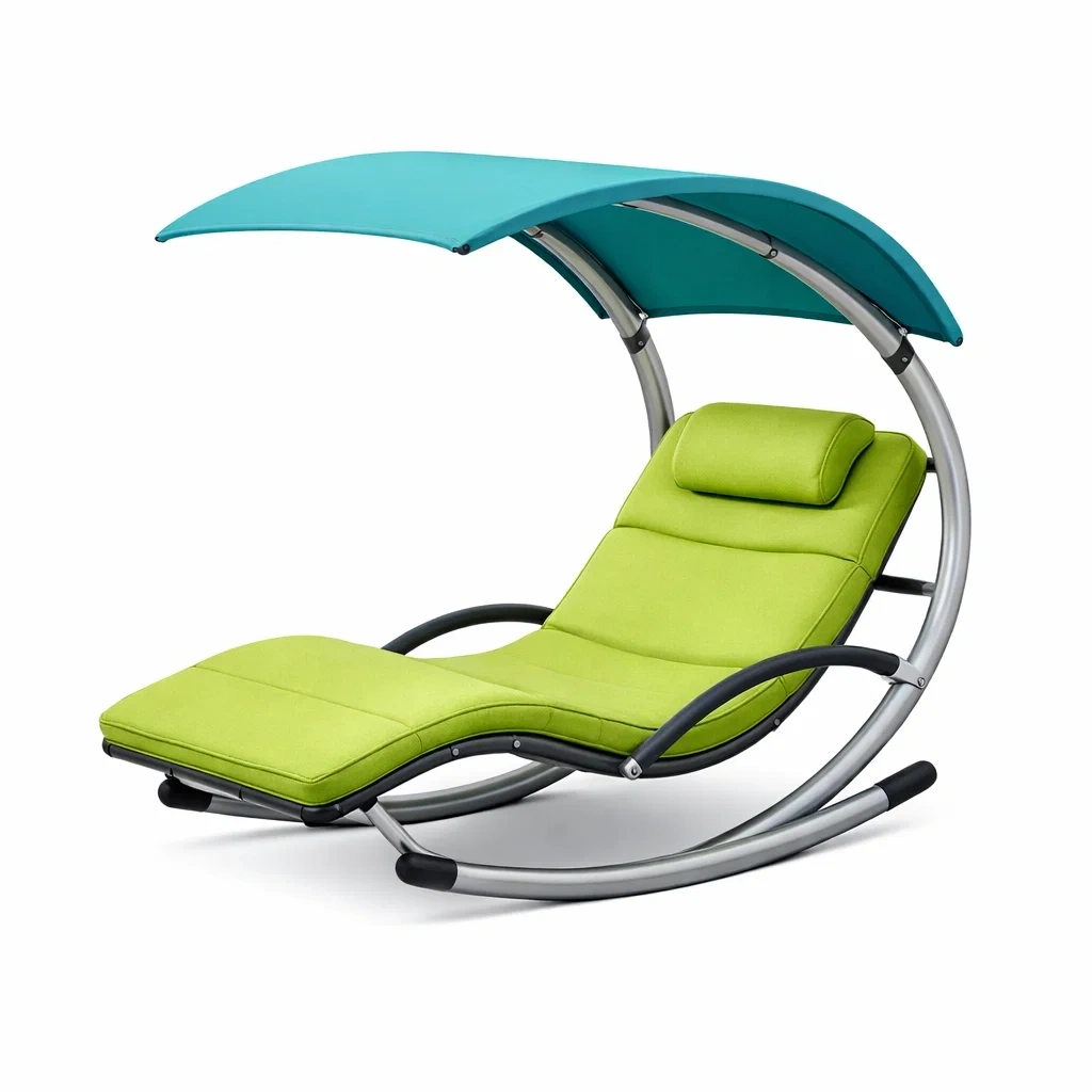 Curved Outdoor Lounge Chair with Canopy C Green-oaknestle